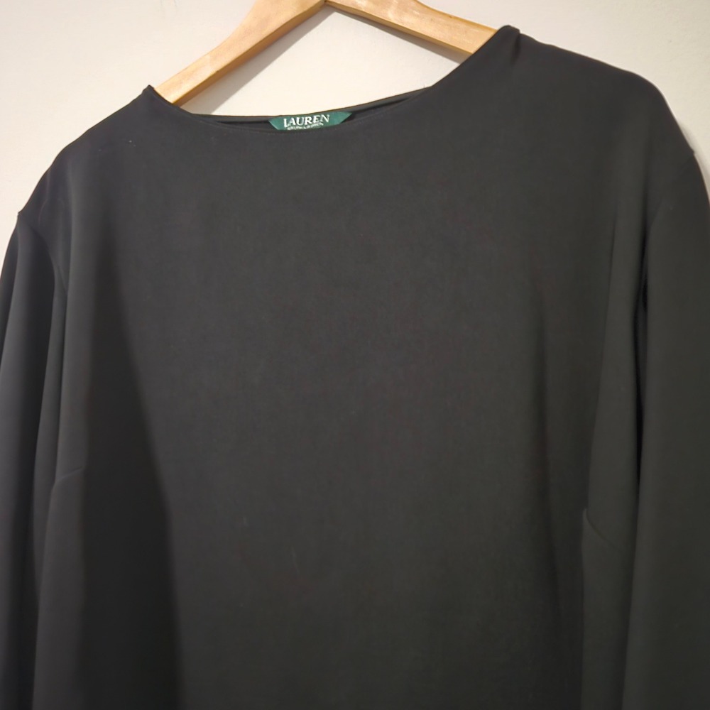 Lauren Ralph Lauren Black Bell Sleeve Boat Neck Blouse Plus Size 1X Top - Picture 3 of 6